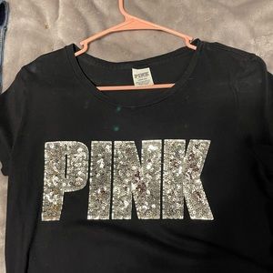 PINK, black and gray sprarkle crop top. size Lg